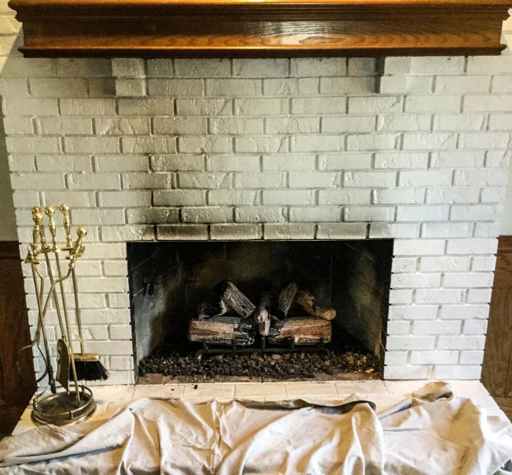 soot on brick fireplace