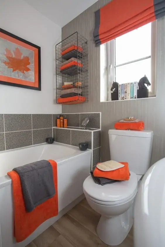 ideas bathroom colors white gray orange contrast