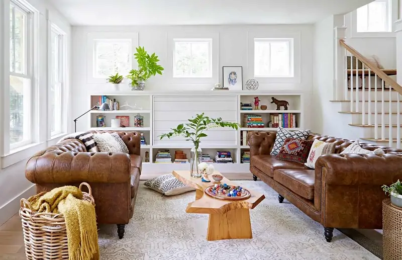 brown sofa in the living room