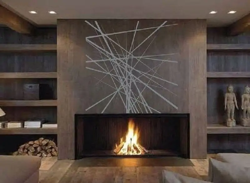 . Living Room Fireplace Wall Ideas with Abstract Wall Art
