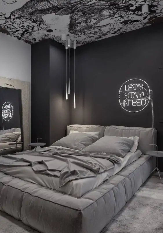 ideas mens bedrooms wallpapered ceiling