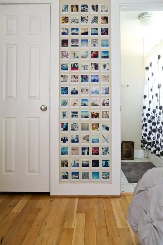 a photo wall collage around the closet area