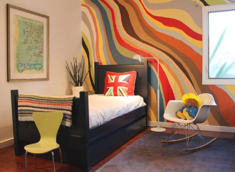 mural design with paints for bedroom