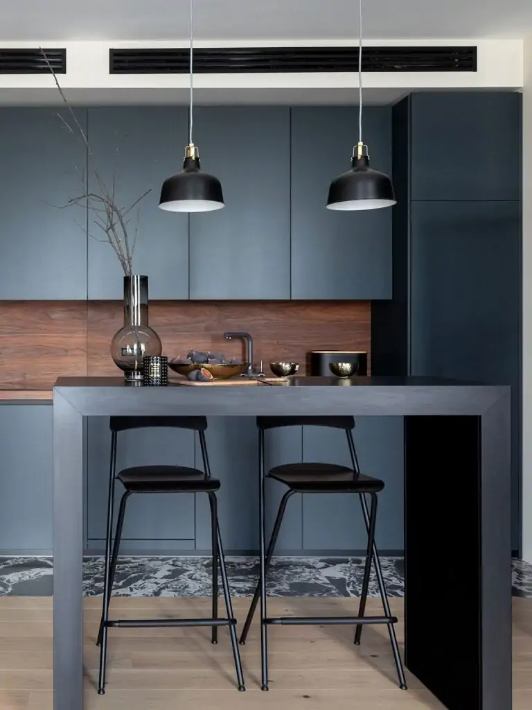 black appliances in a kitchen