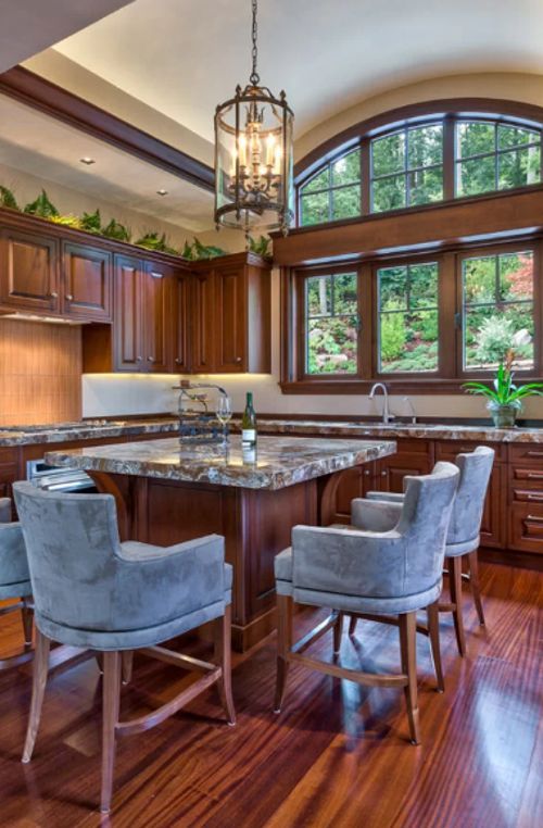 Classy brown kitchen in large house