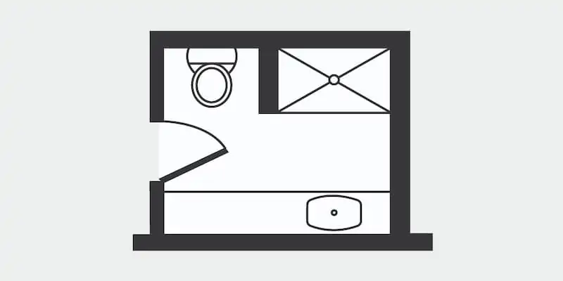 Vertical segmentation provides enough storage room in a tiny washroom