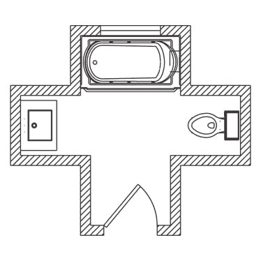 Layout idea for a small t shaped bathroom