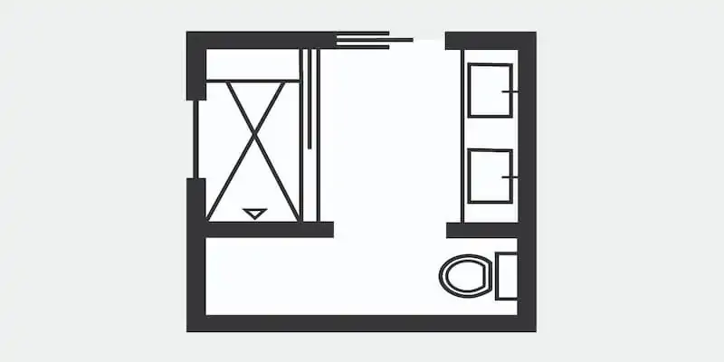 Sliding doors in a tiny showeroom layout