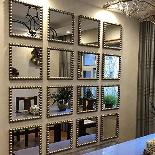 Smaller mirrors can combine to make a beautiful mirror wall
