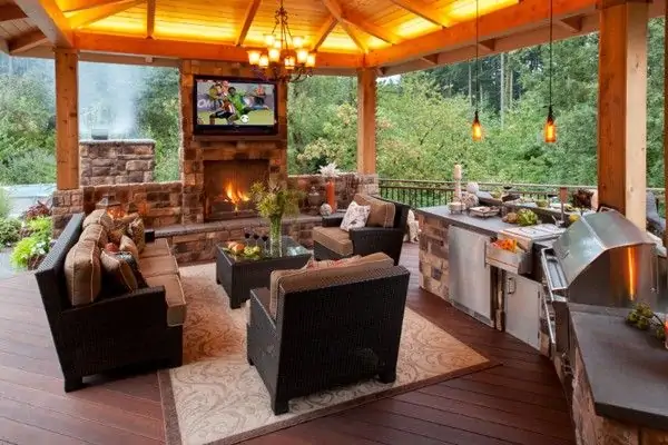 outdoor kitchen ideas rustic fireplace