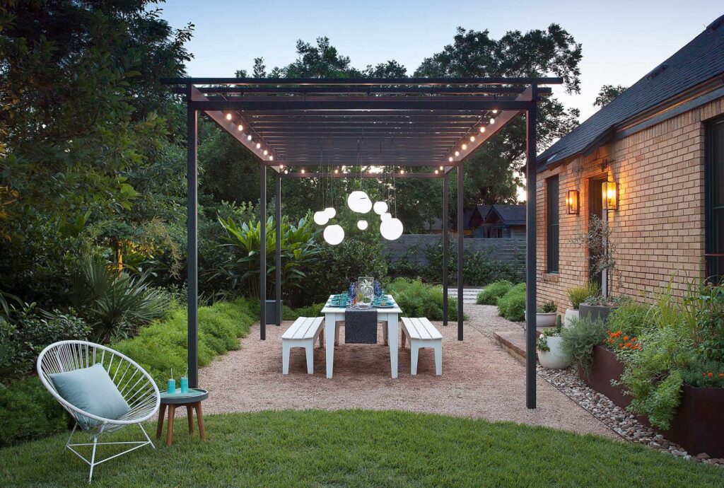 pergola lights ideas focused light dining table