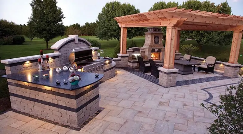 outdoor grill on pool patio