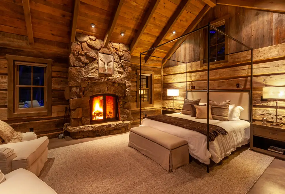 rustic cabin bedroom ideas fireplace