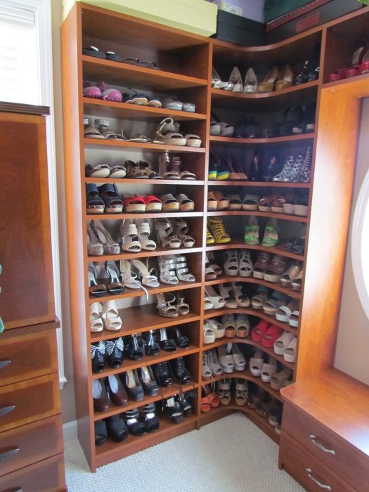 Corner shelves for shoe storage in garage solutions 