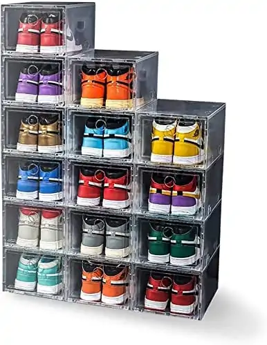 Plastic stackable Boxes for shoe storage ideas for garage