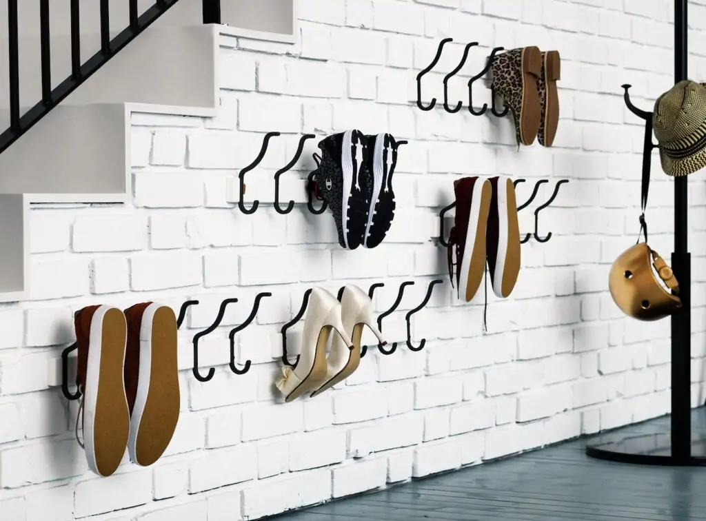 Hooks and pegs for garage shoe storage ideas diy