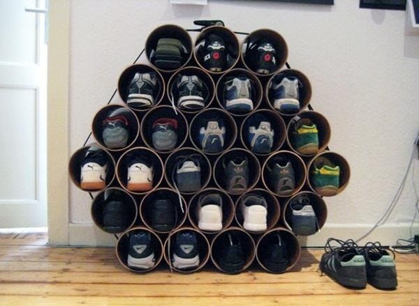 PVC pipes for garage shoe storage solutions 