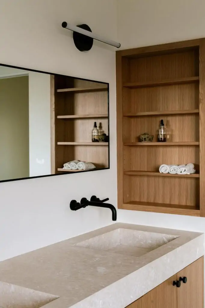 shower niche ideas wooden shelves