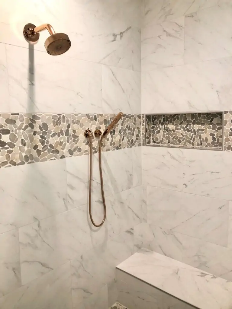 shower niche ideas pebble tile