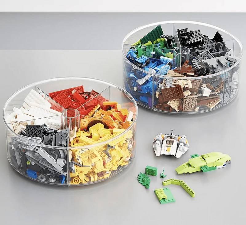clear turntables as storage for legos
