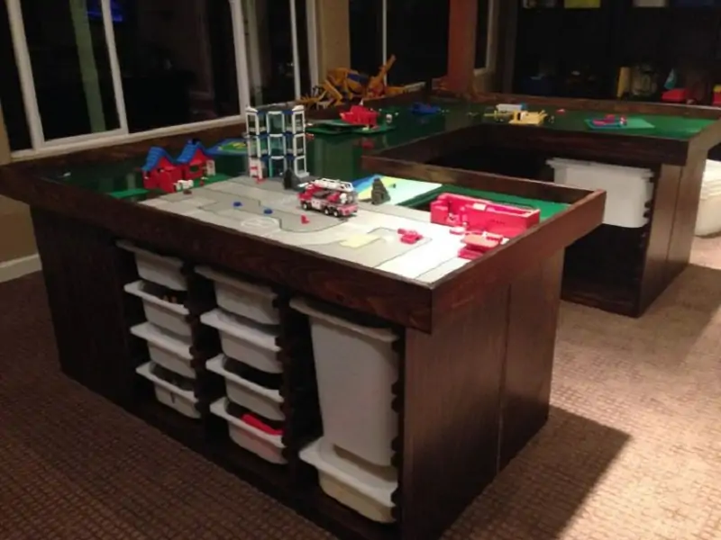 Repurposed old table for storing legos