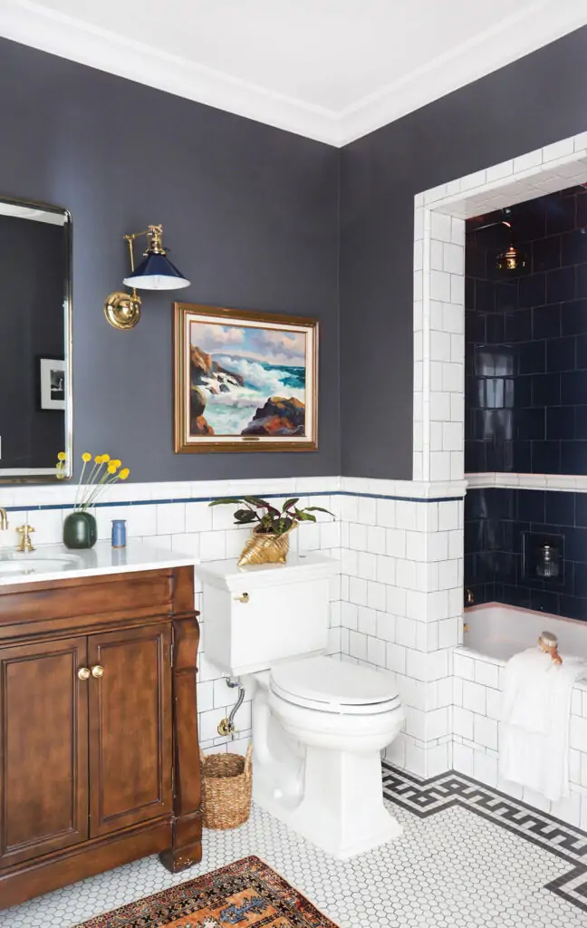 wainscoting ideas bathrooms black white tile