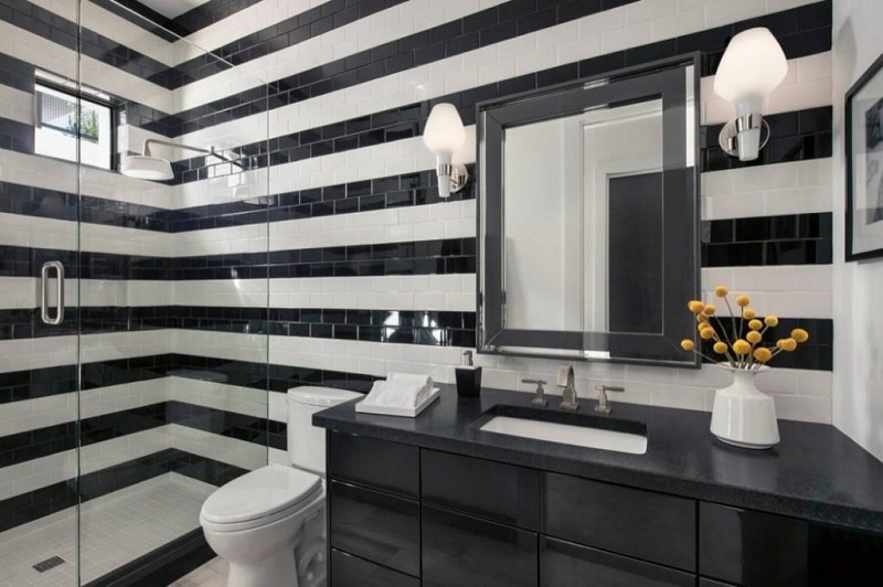 black and white cabana stripped tiles for walk in shower