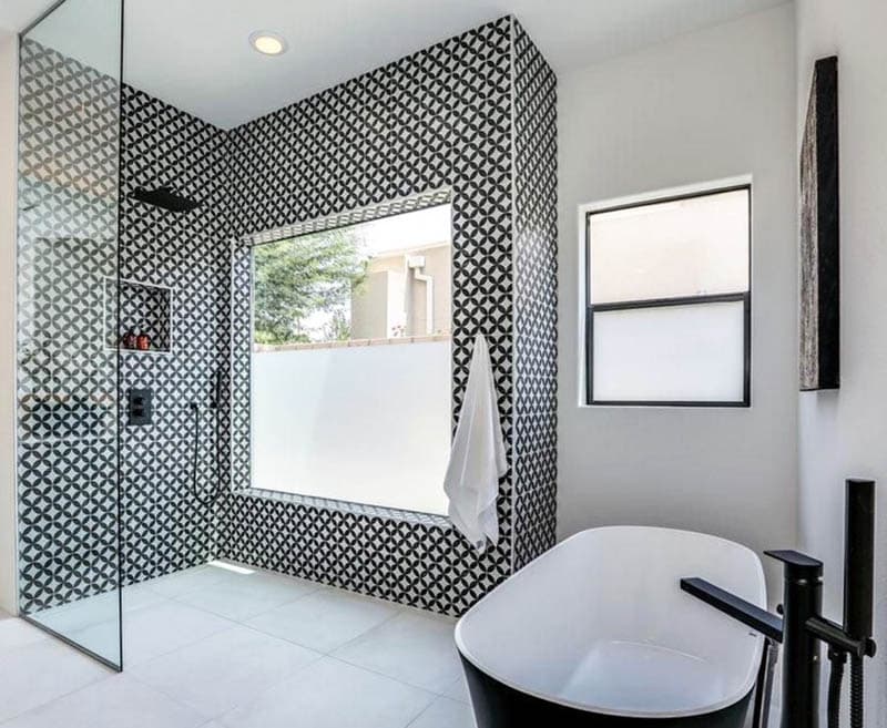 geometric pattern tile ideas for walk in shower