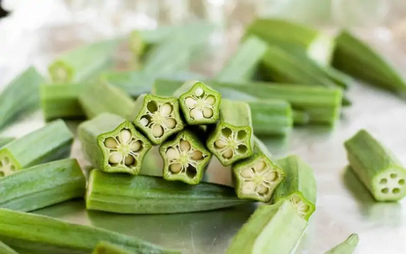 sliced okra with seeds