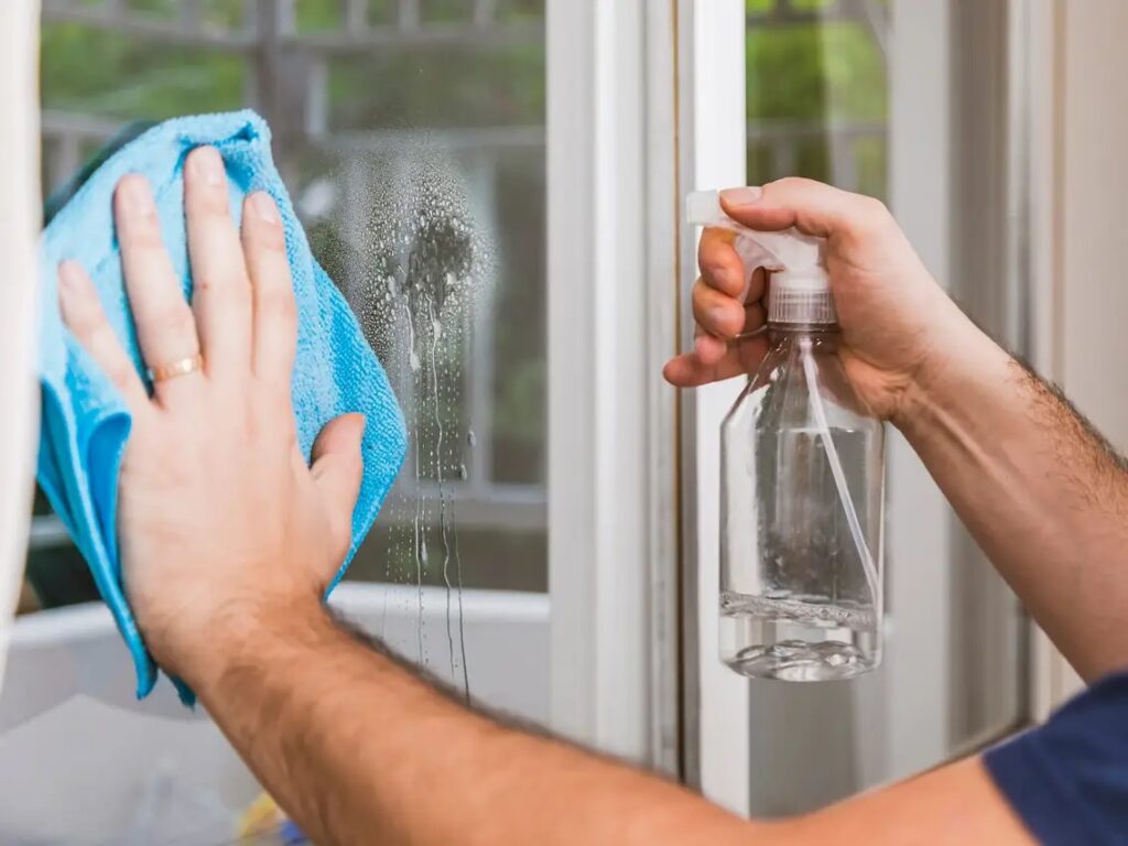 Spraying glass cleaner