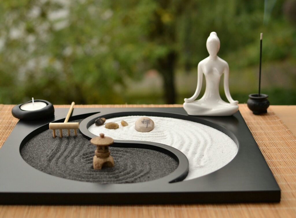 mini zen garden with buddha statue